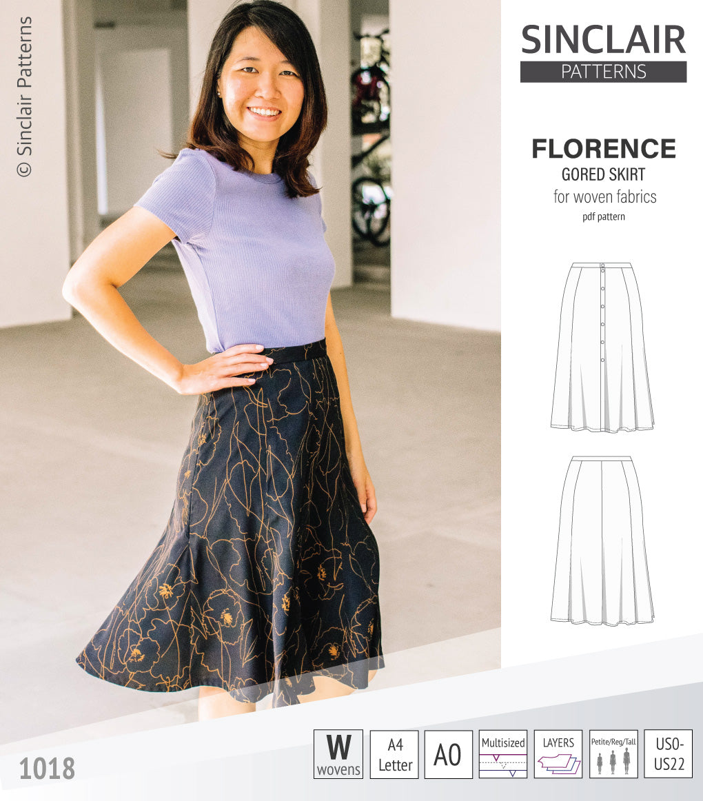 Florence woven gored skirt with buttons/zipper (PDF)