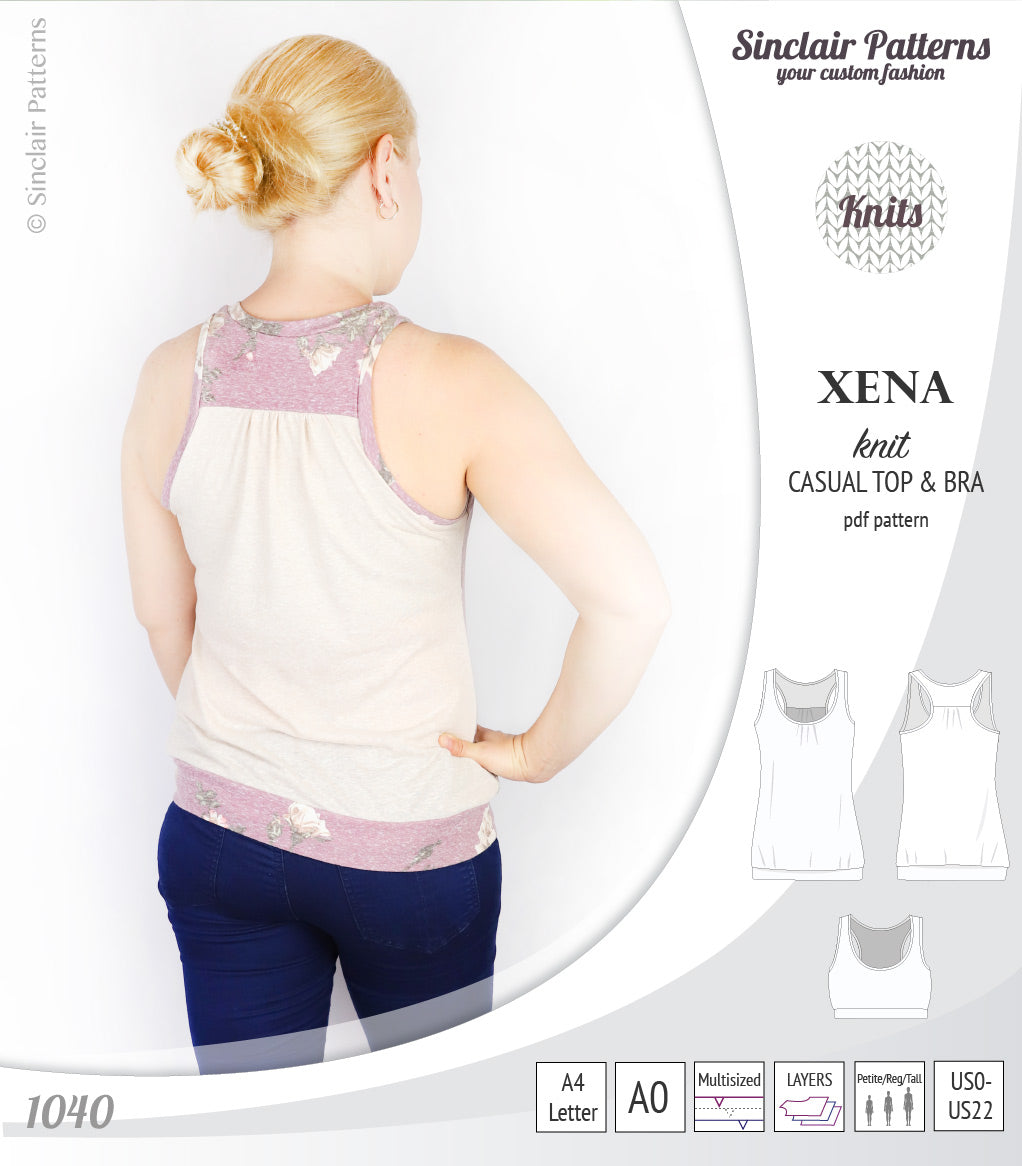 Xena casual racerback tank top with a built-in bra (PDF)