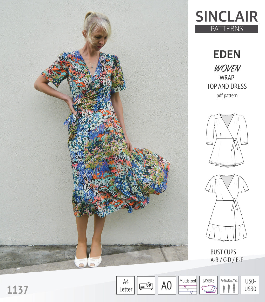Eden true wrap dress and top for woven fabrics (PDF)