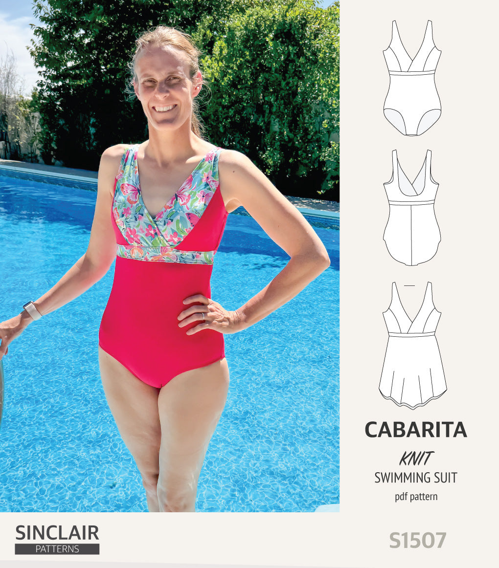 Cabarita V neckline one-piece swimming suit with a skirt overlay (PDF)