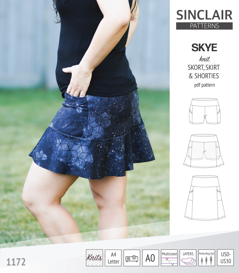 Skye skort, skirt and shorties with pockets (PDF)