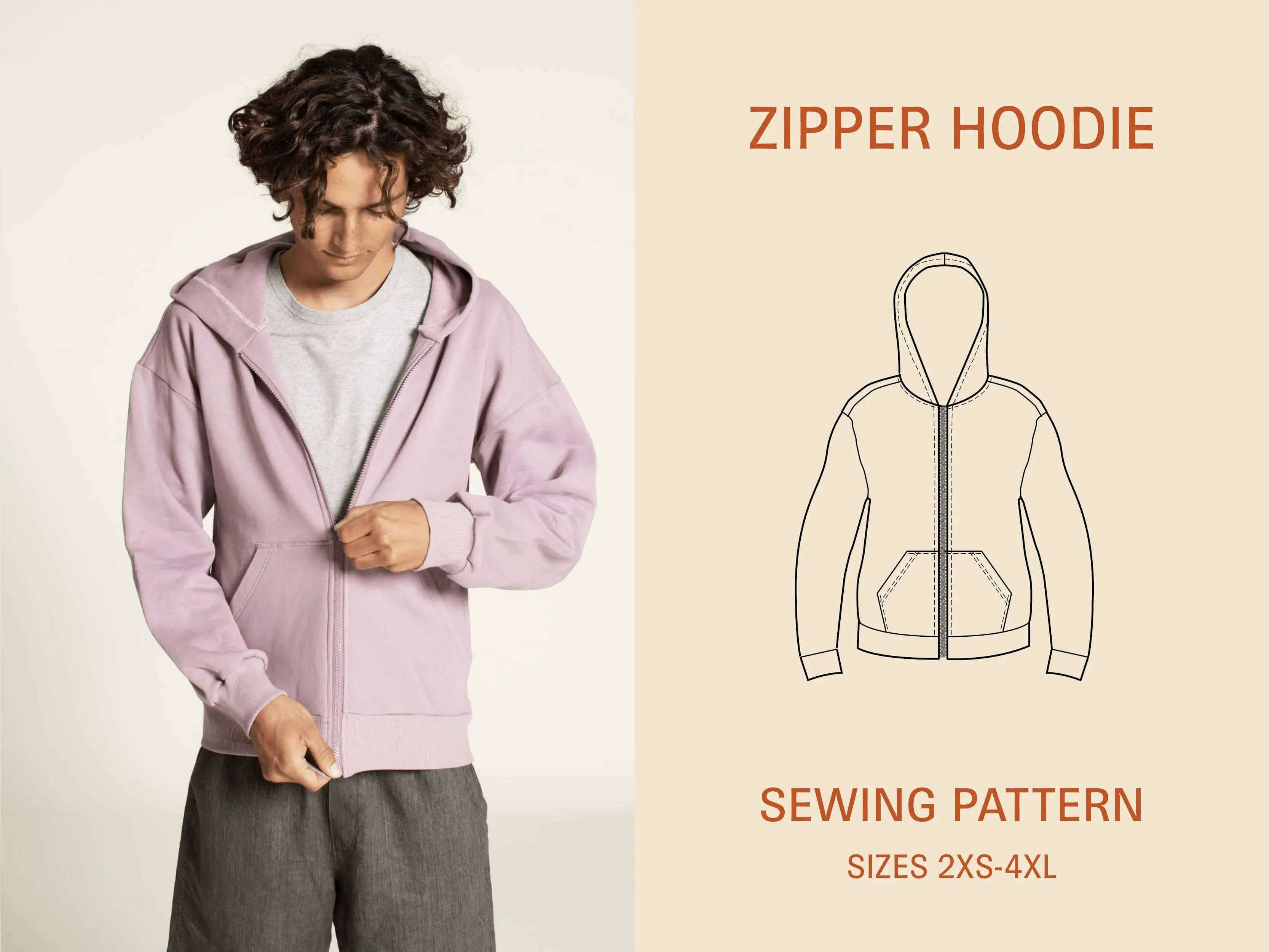 Zipper Hoodie Sewing Pattern - Unisex