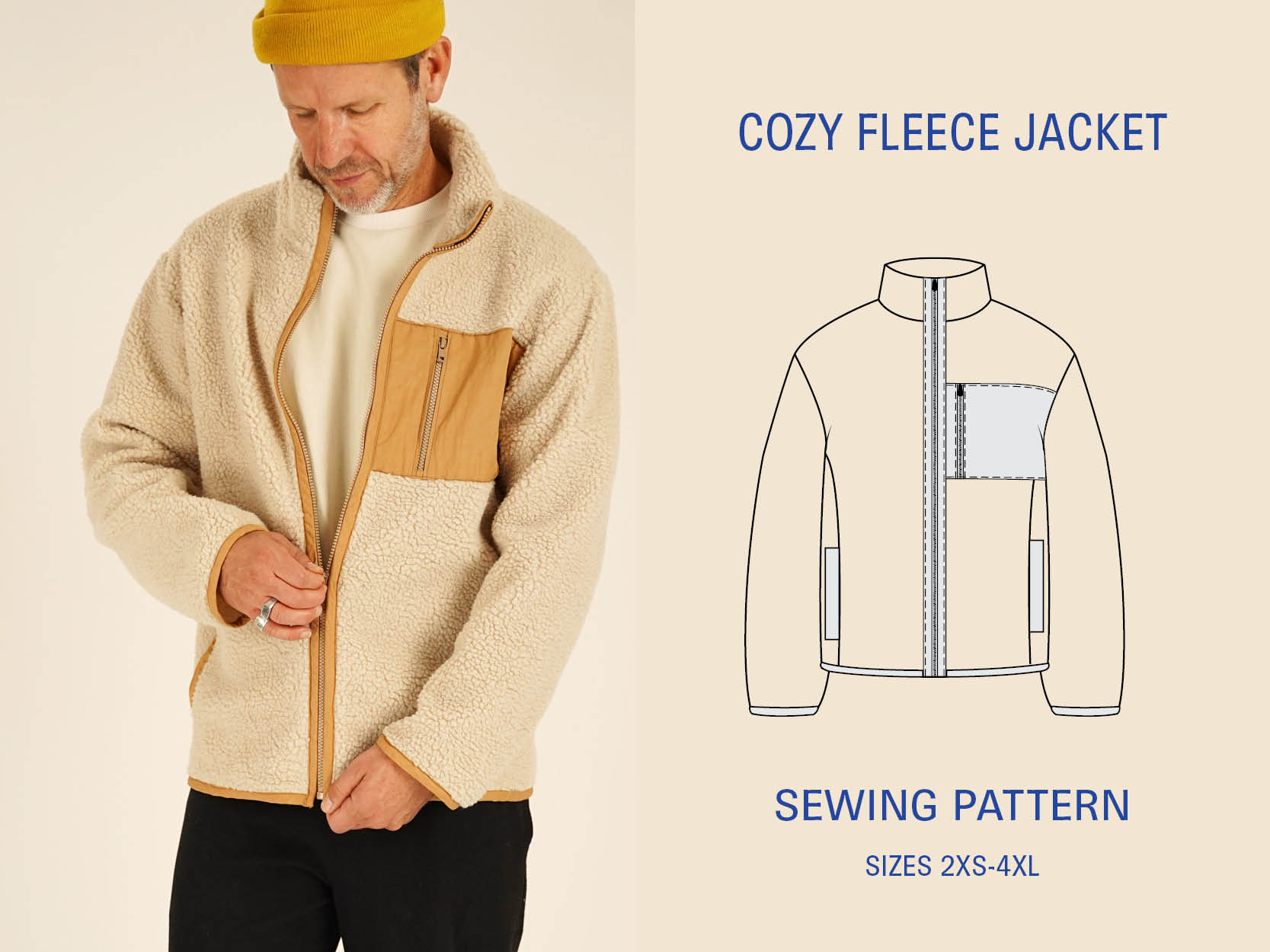 Cozy Fleece Jacket sewing pattern - Men's sizes