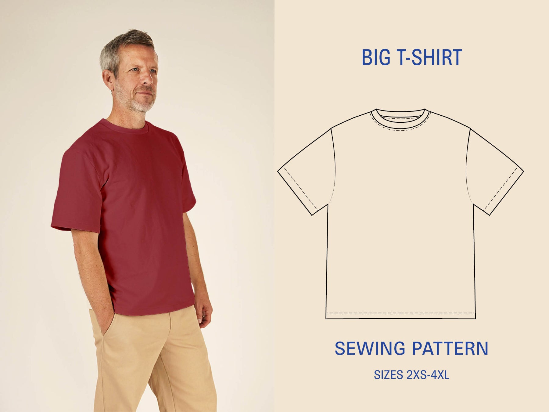 Big T-shirt sewing pattern sizes 2XS-4XL