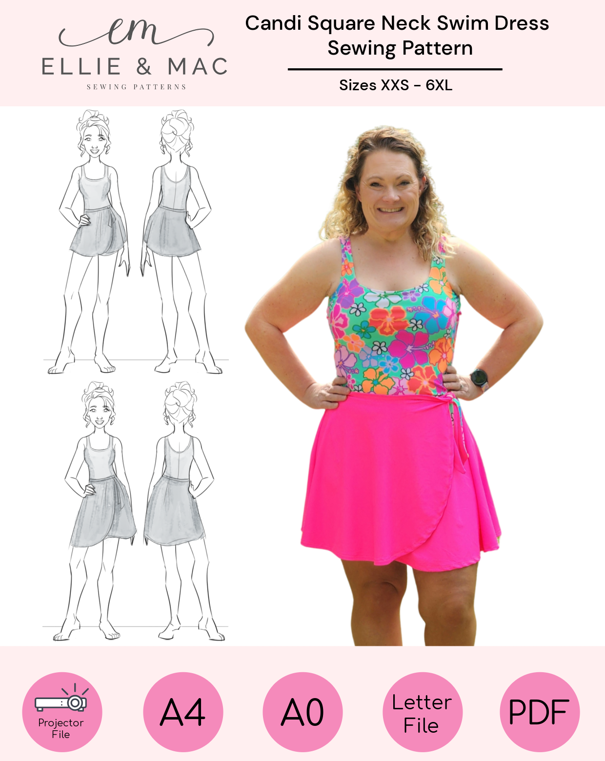 Candi Square Neck Swim Dress Sewing Pattern